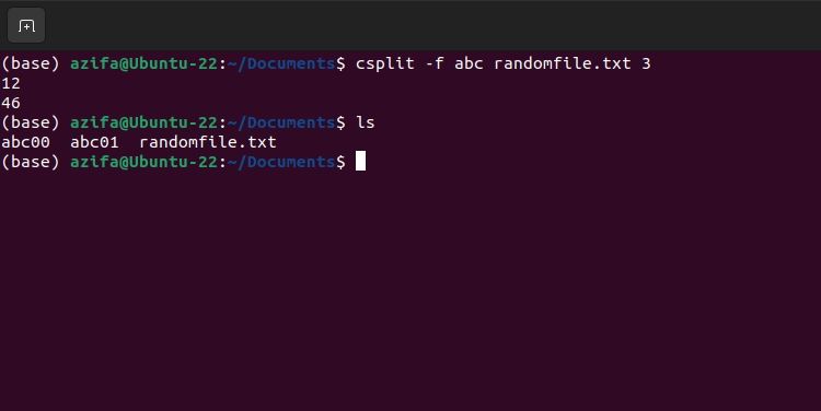 csplit command has been used with -f flag
