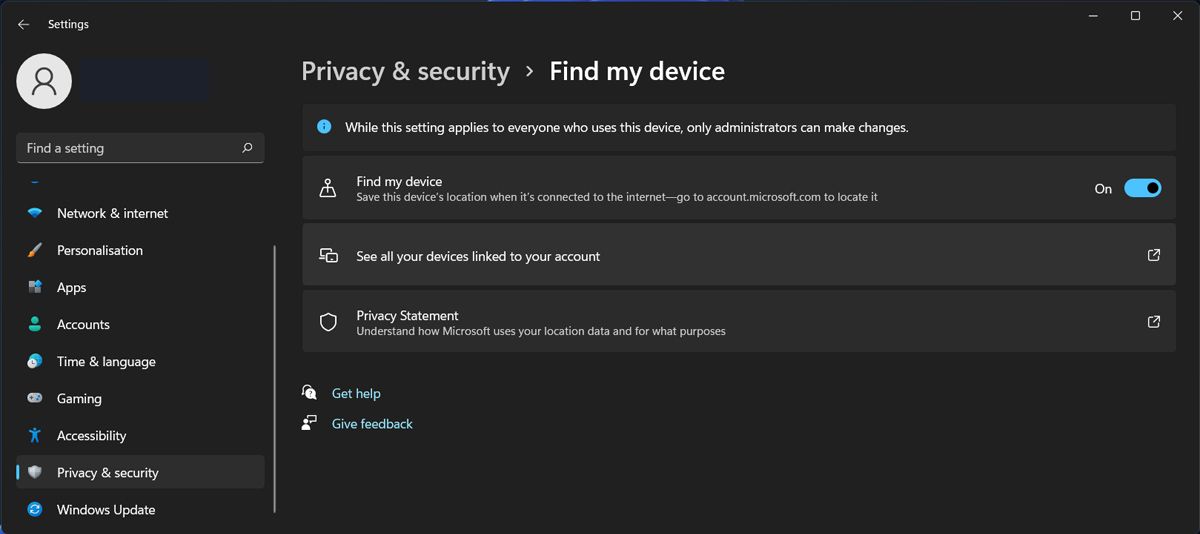 Find my device feature in Windows