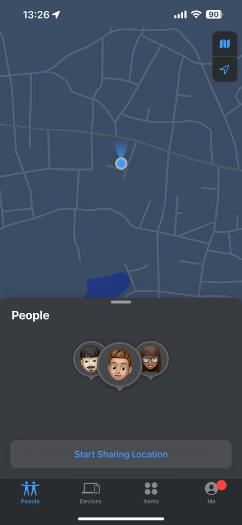 Screenshot showing the People tabs on Find My