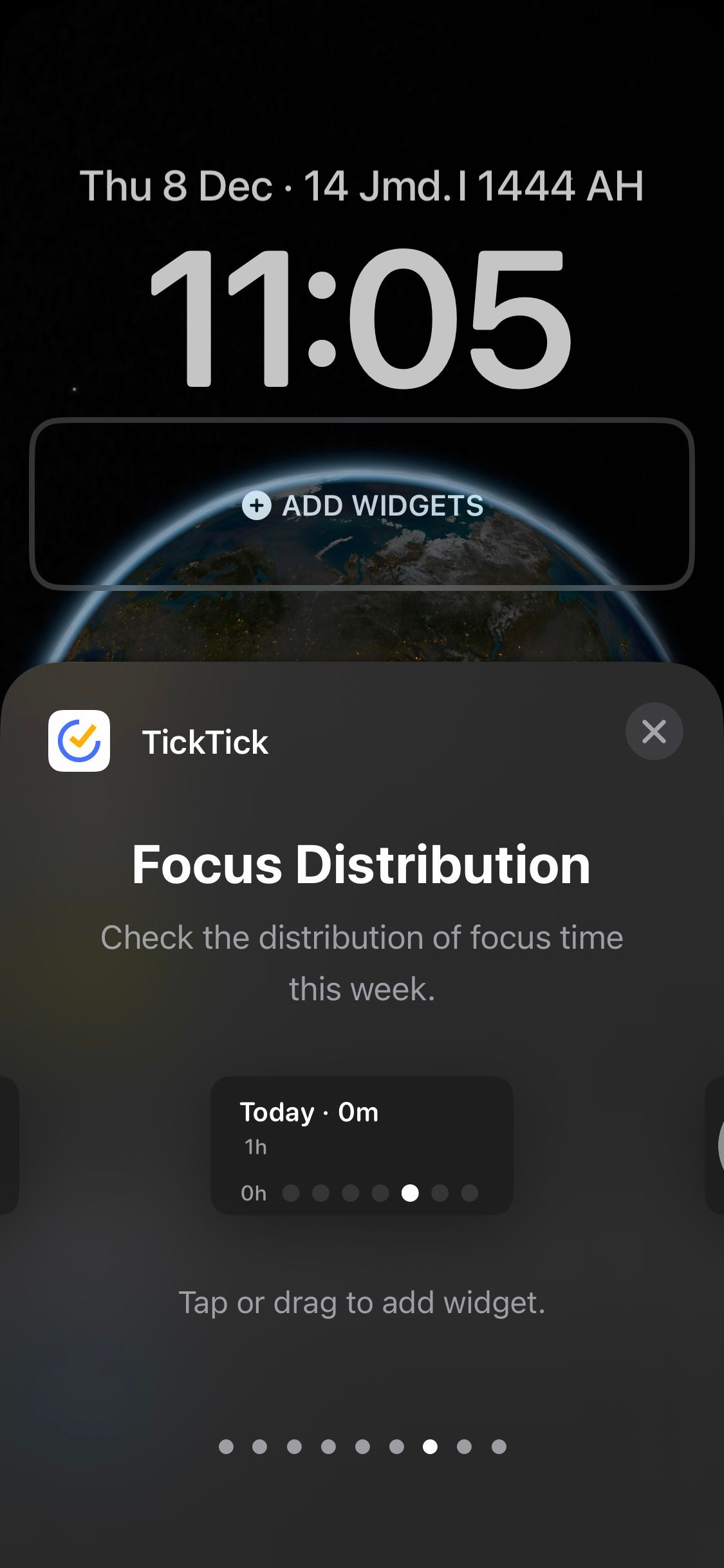 Focus distribution widget on TickTick for iOS