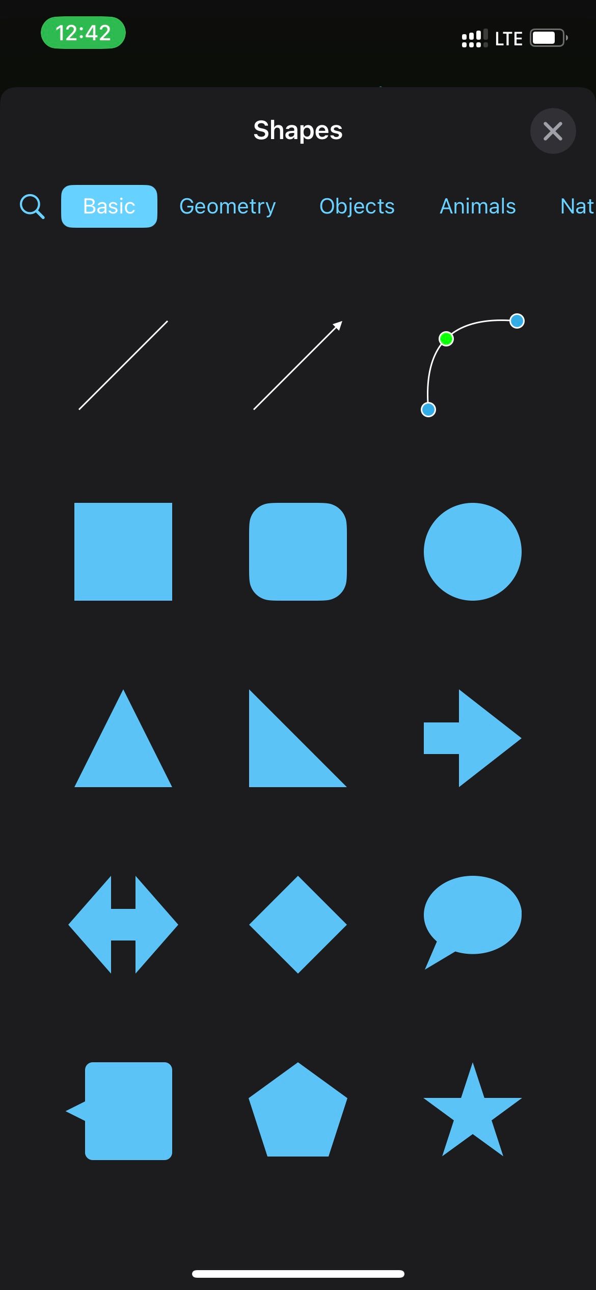 Different shape options in the Freeform app