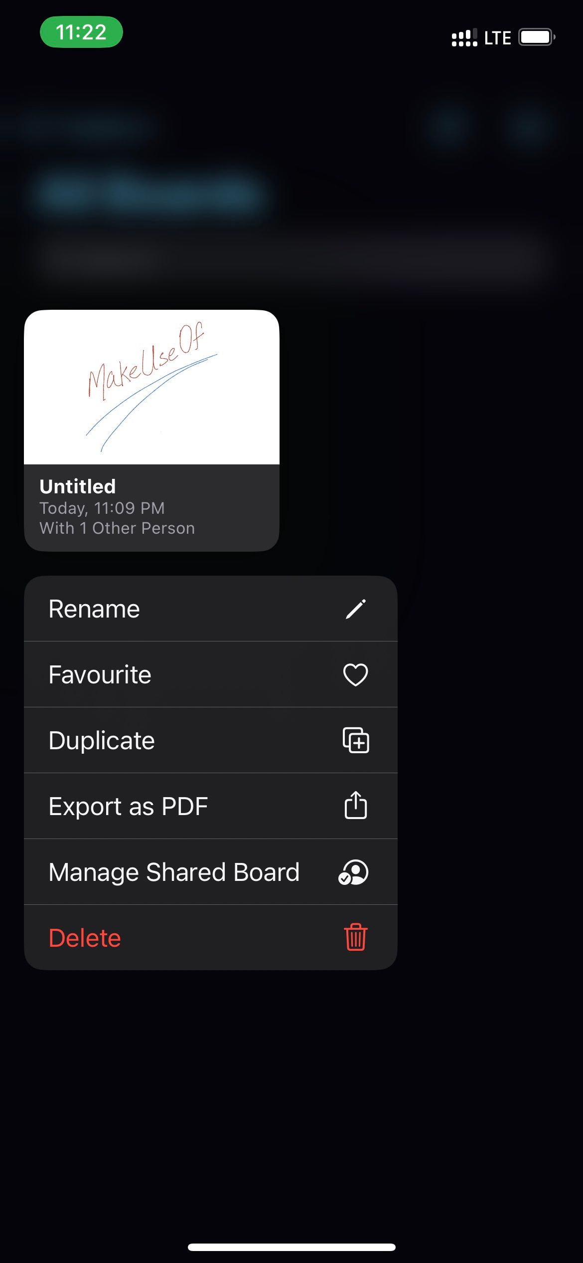 Tap and hold the board for rename option along with favorite, duplicate, export to PDF, and Delete options.