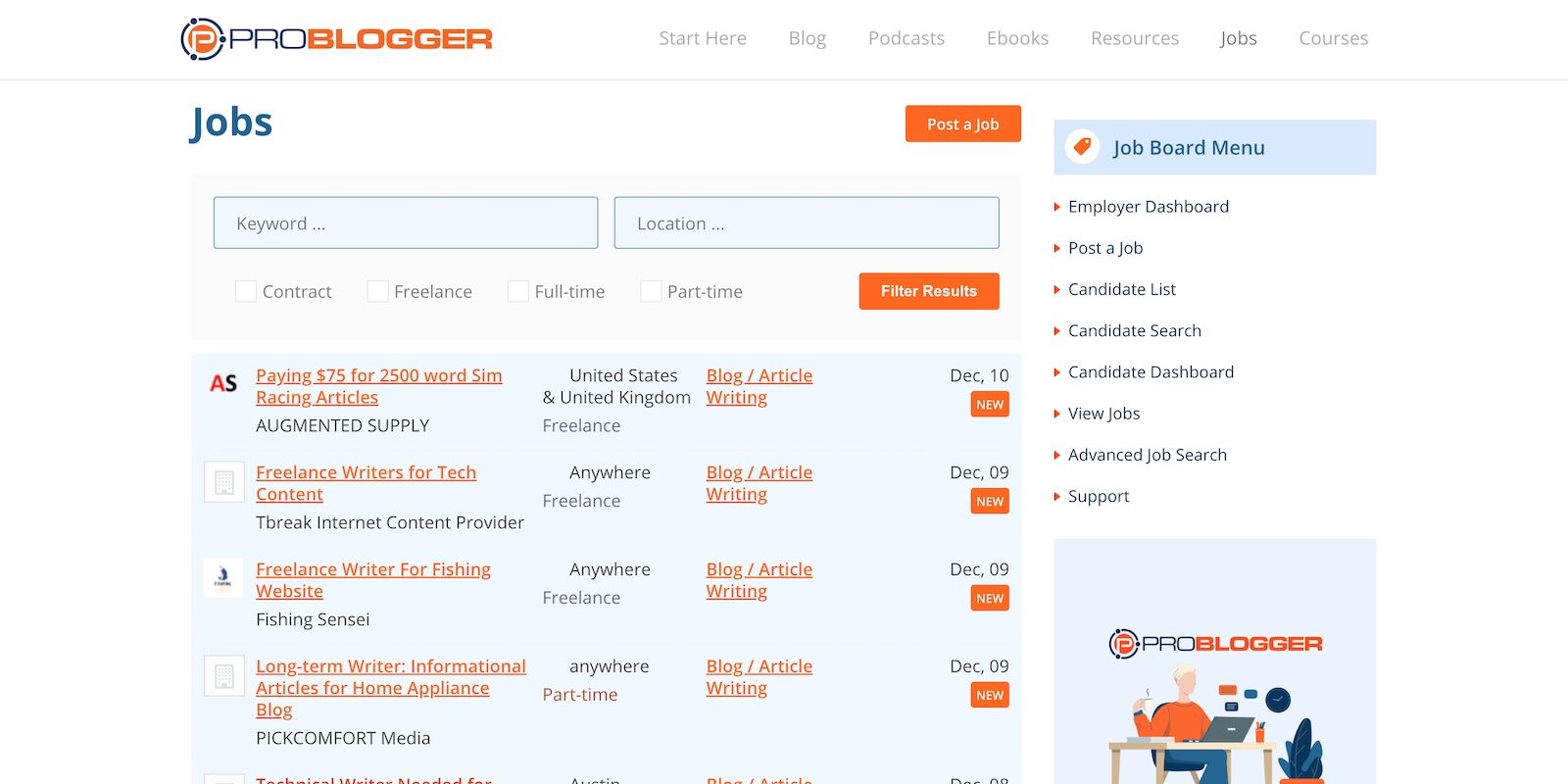 The ProBlogger job board for writing gigs