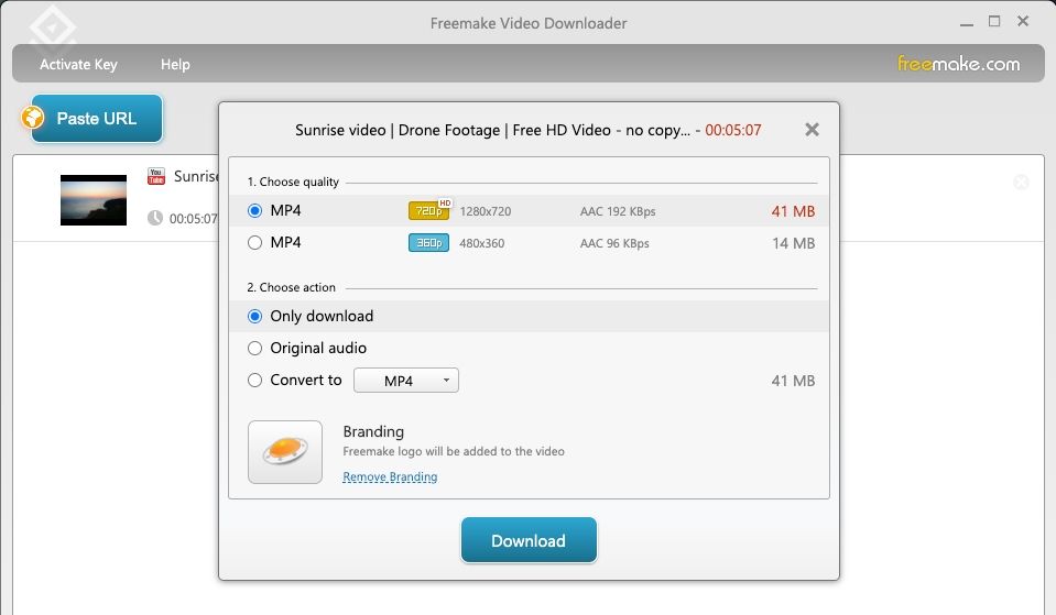 Downloading a YouTube video using Freemake Video Downloader app on Mac