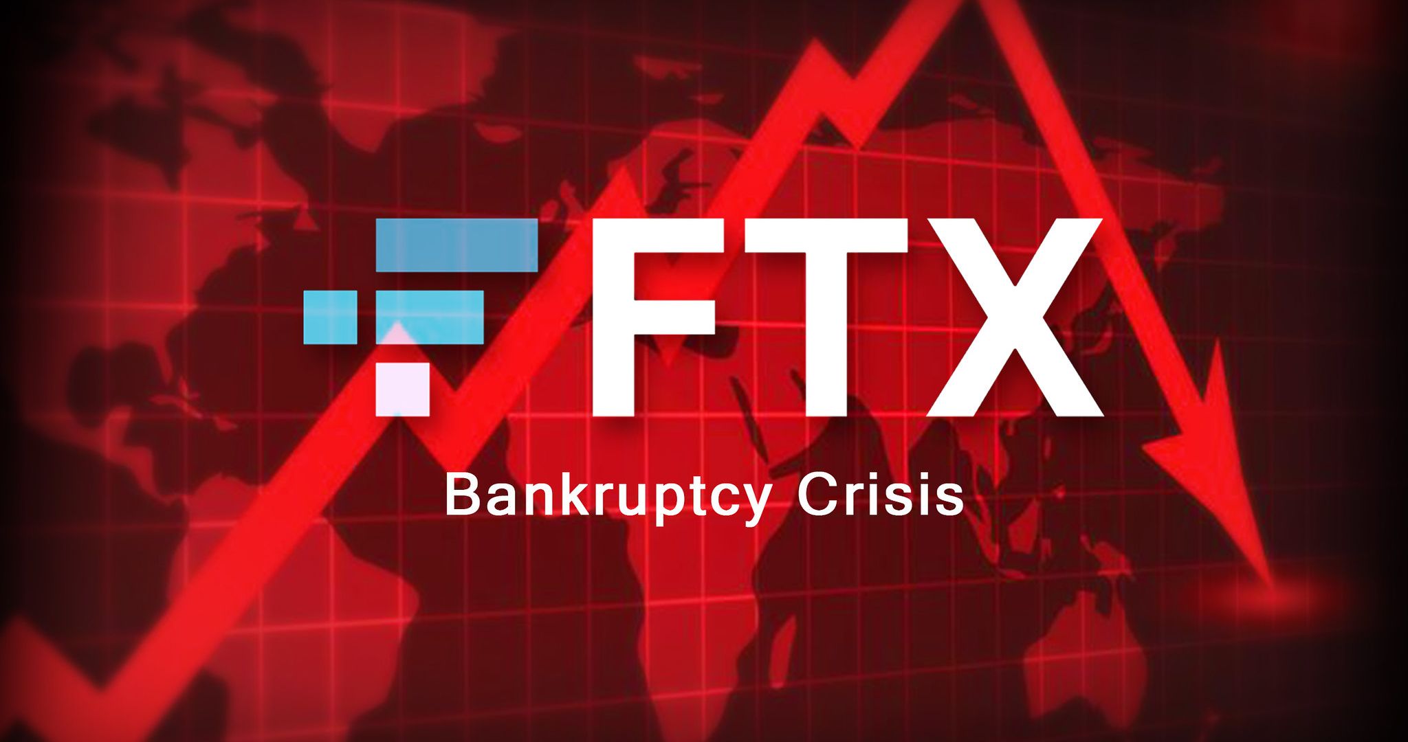 آرم ftx در مقابل پس زمینه قرمز با فلش رو به پایین