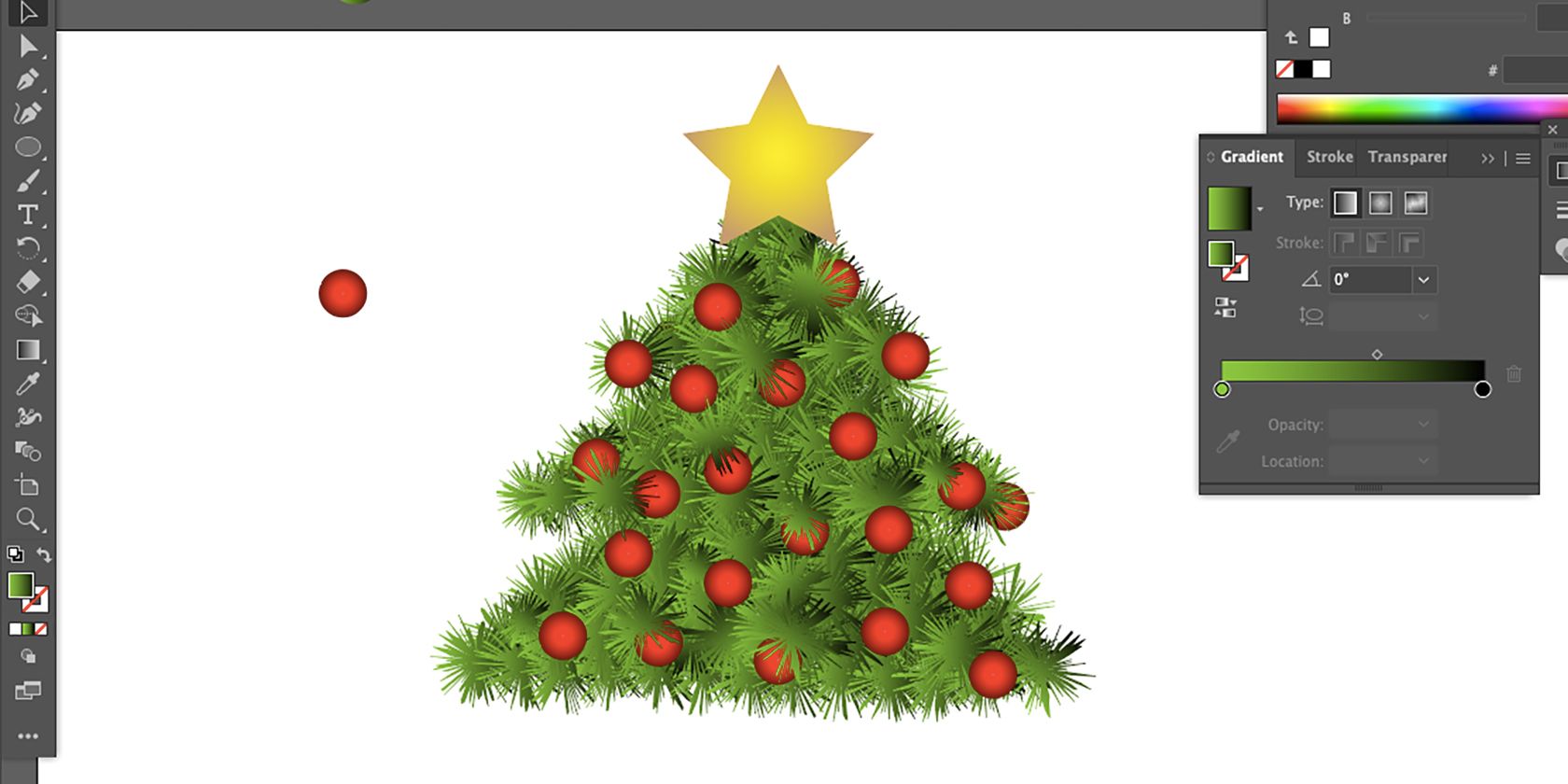 Adobe Illustrator Christmas tree full of baubles.