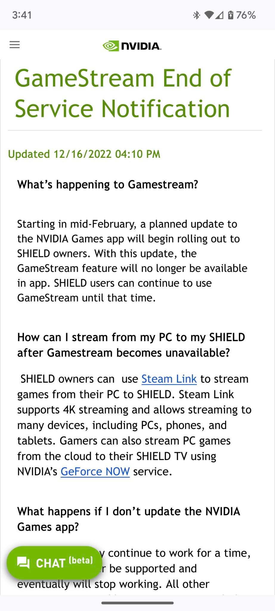 GameStream End of Service Details