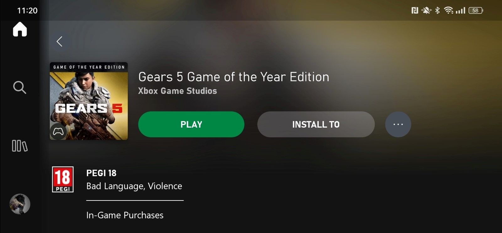 A screenshot of the Xbox Game Pass app on mobile highlighting the Gears 5 Game of the Year Edition listing