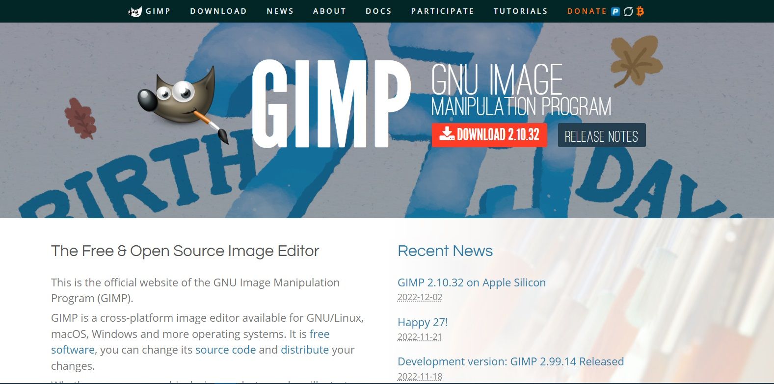 GIMP homepage screenshot