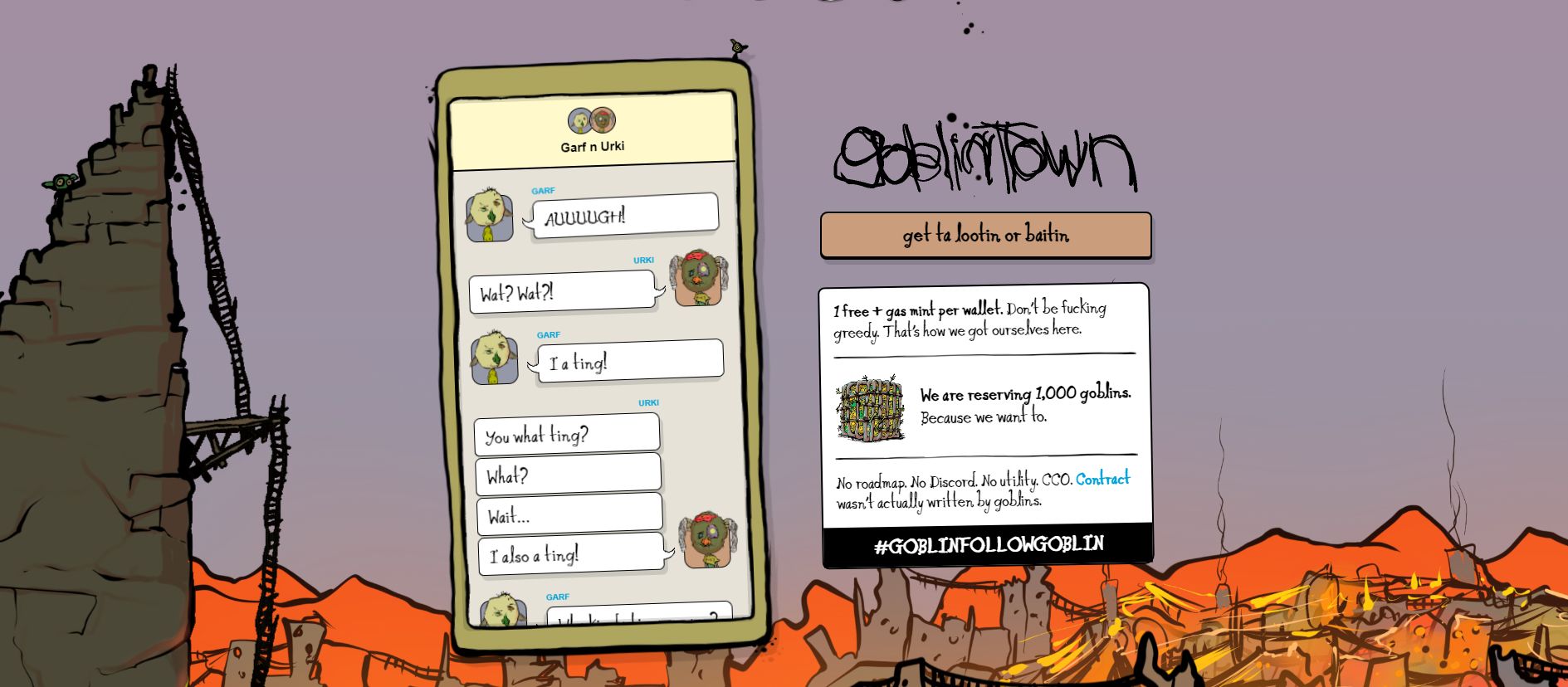 Screenshot of Goblins Town NFT Homepage