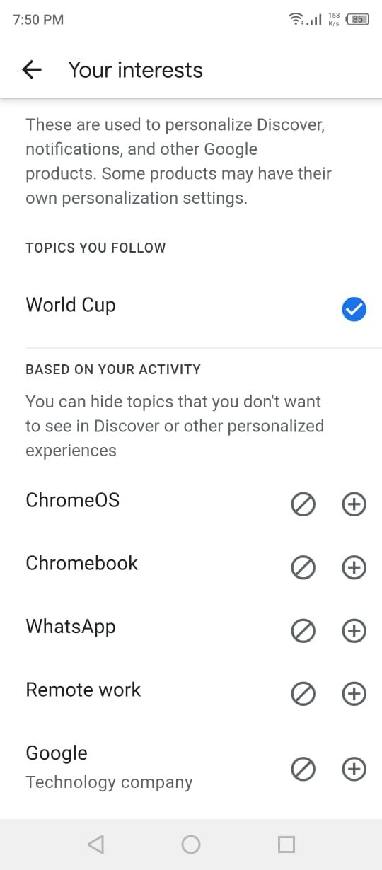 Google App - Editing Your Interests