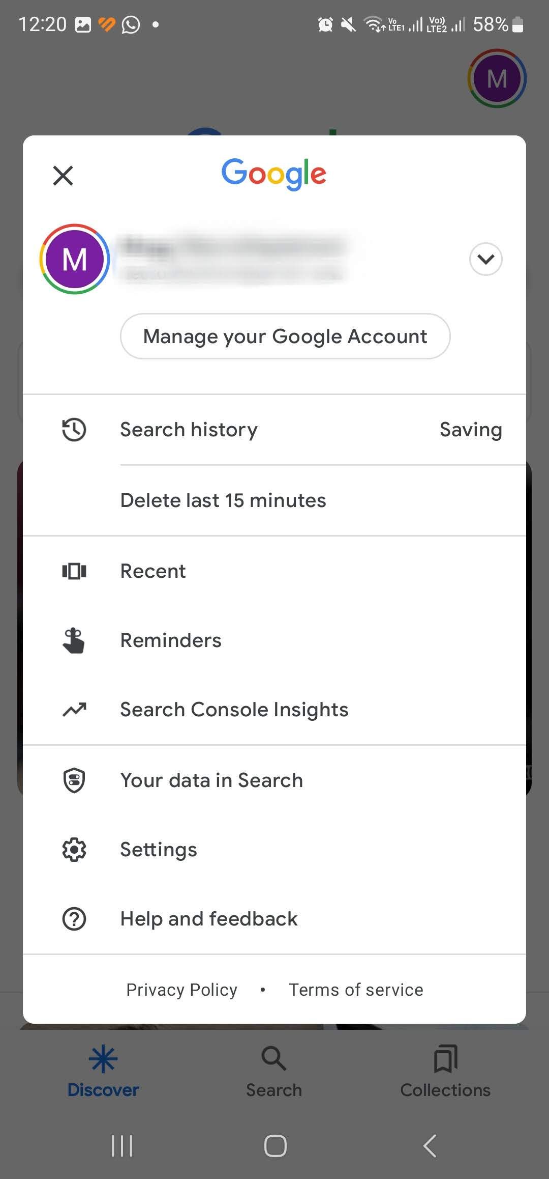 google app menu with google assistant