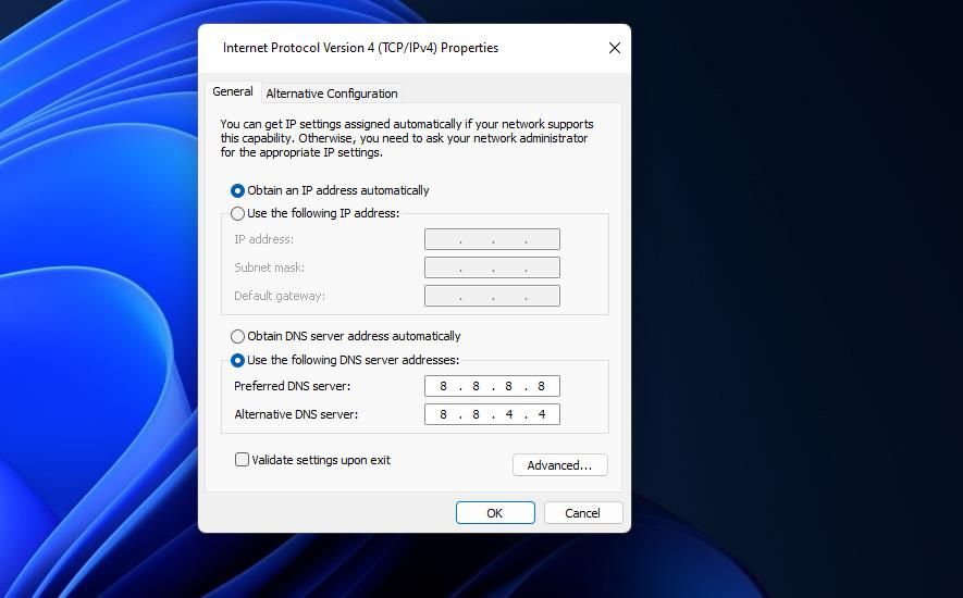 Setting the DNS server address in Windows 
