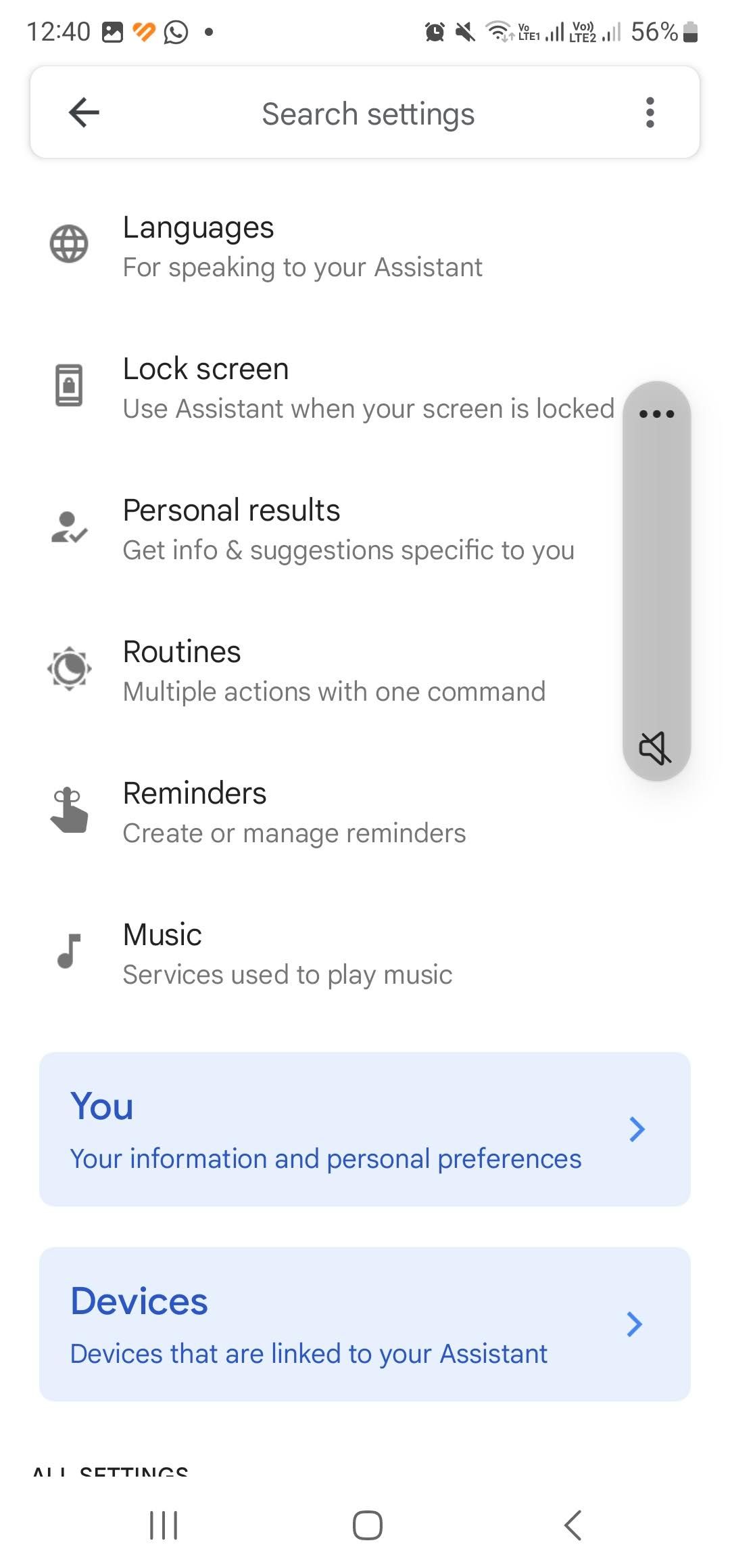google menu with routines