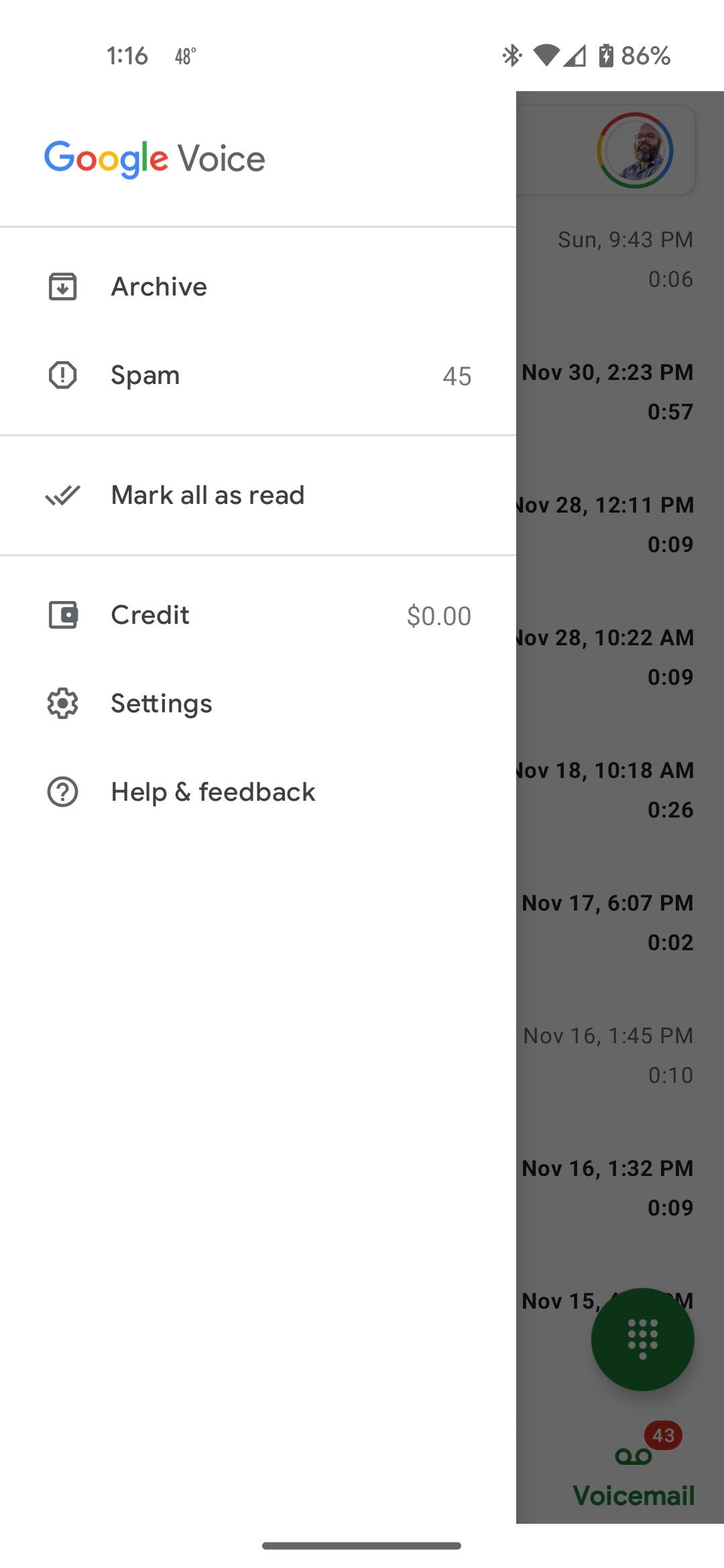Accessing settings on Google Voice