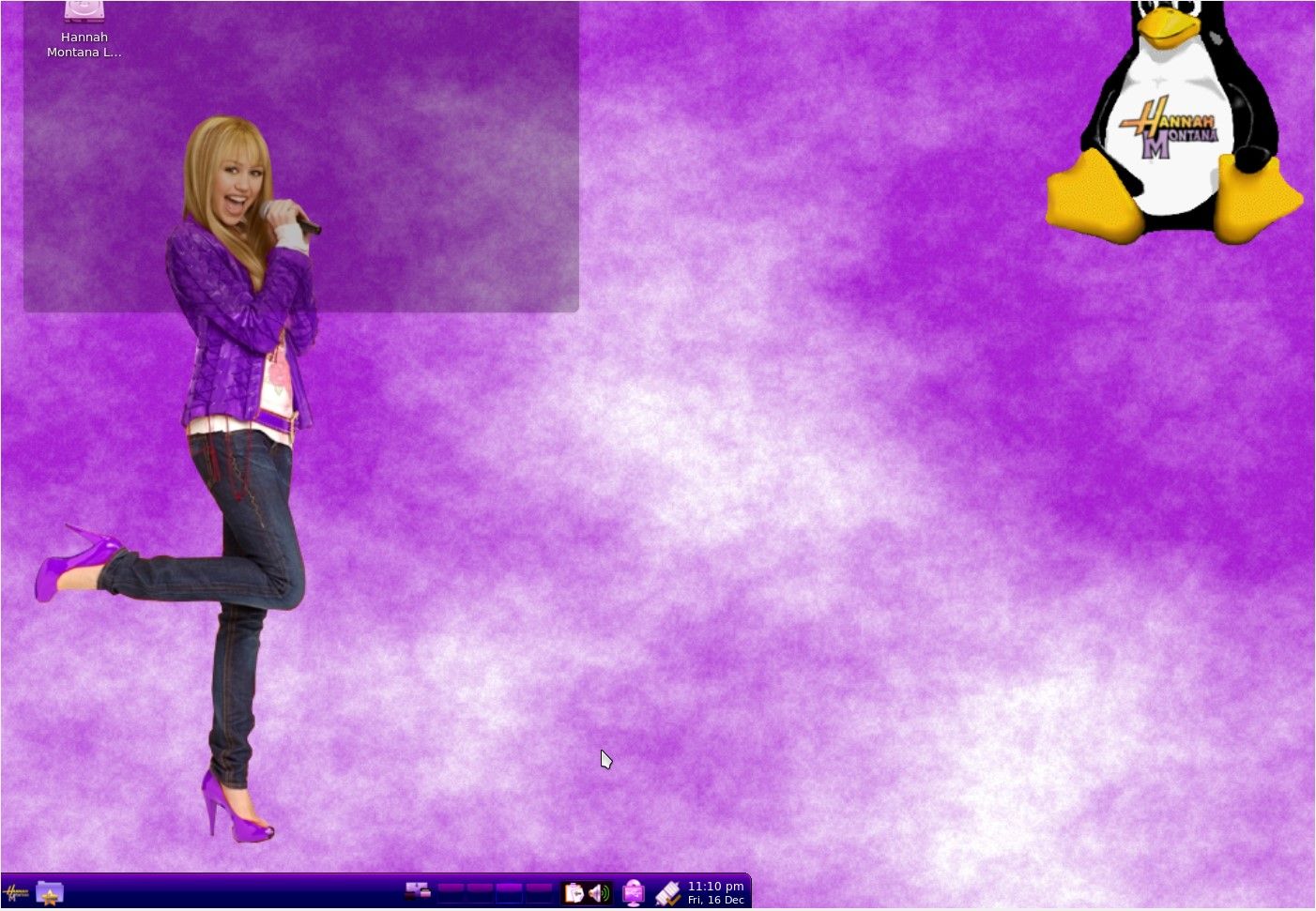 Hannah Montana desktop with a Linux icon
