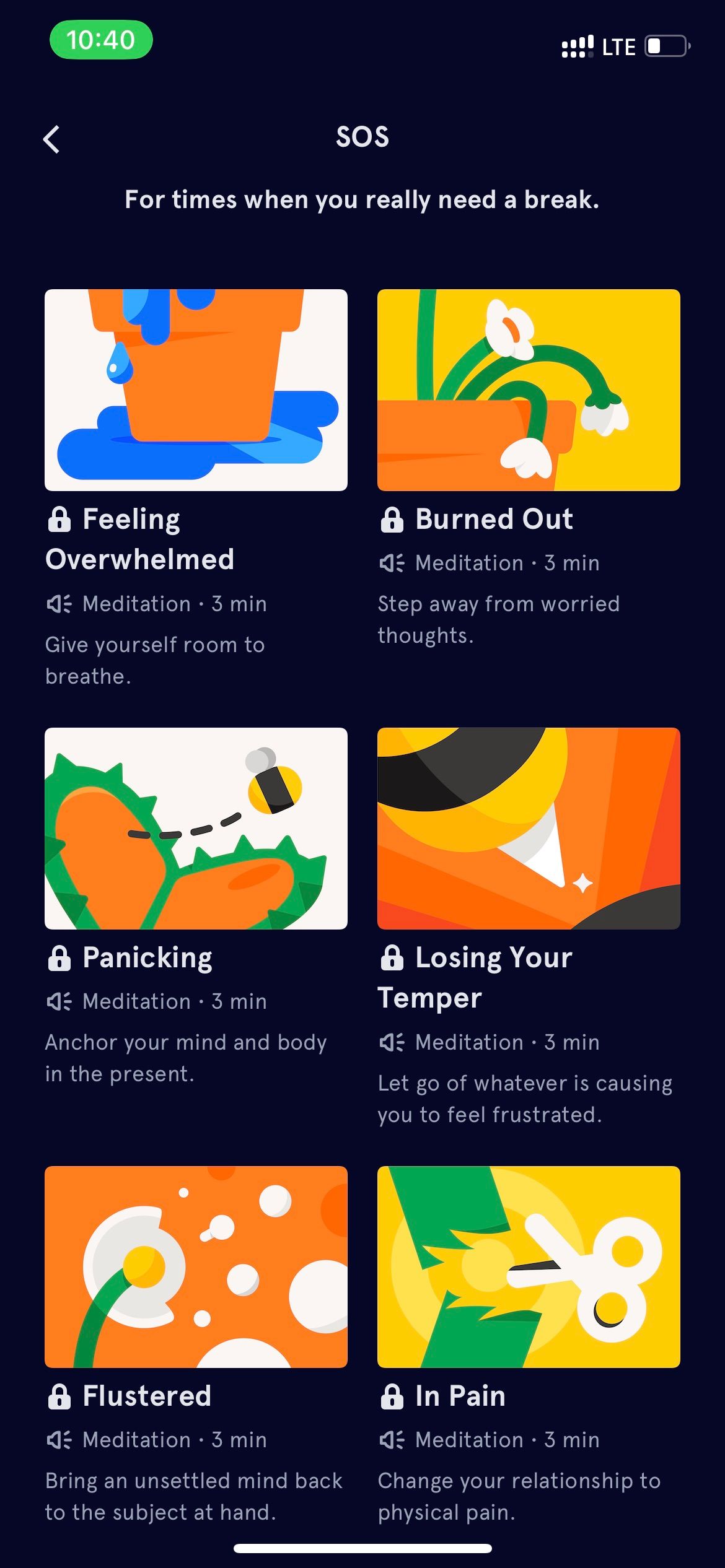 Headspace SOS page