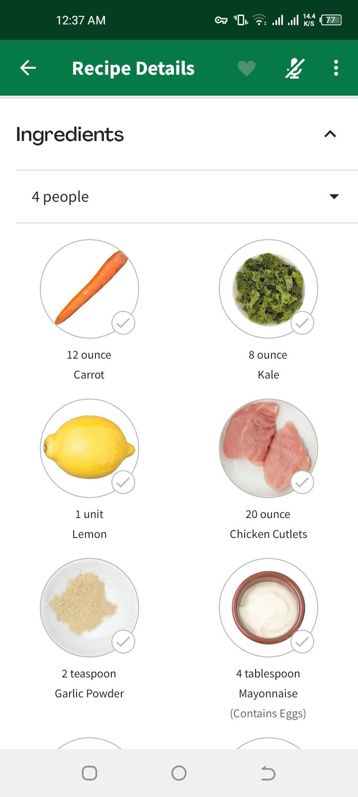 nutrition food ingredients on HelloFresh app