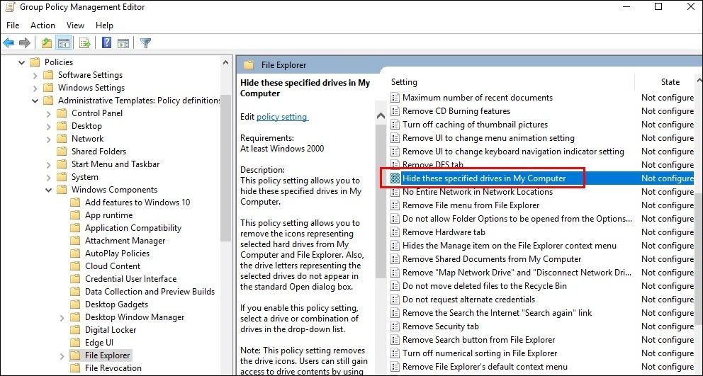 Hide a Drive With Group Policy Editor