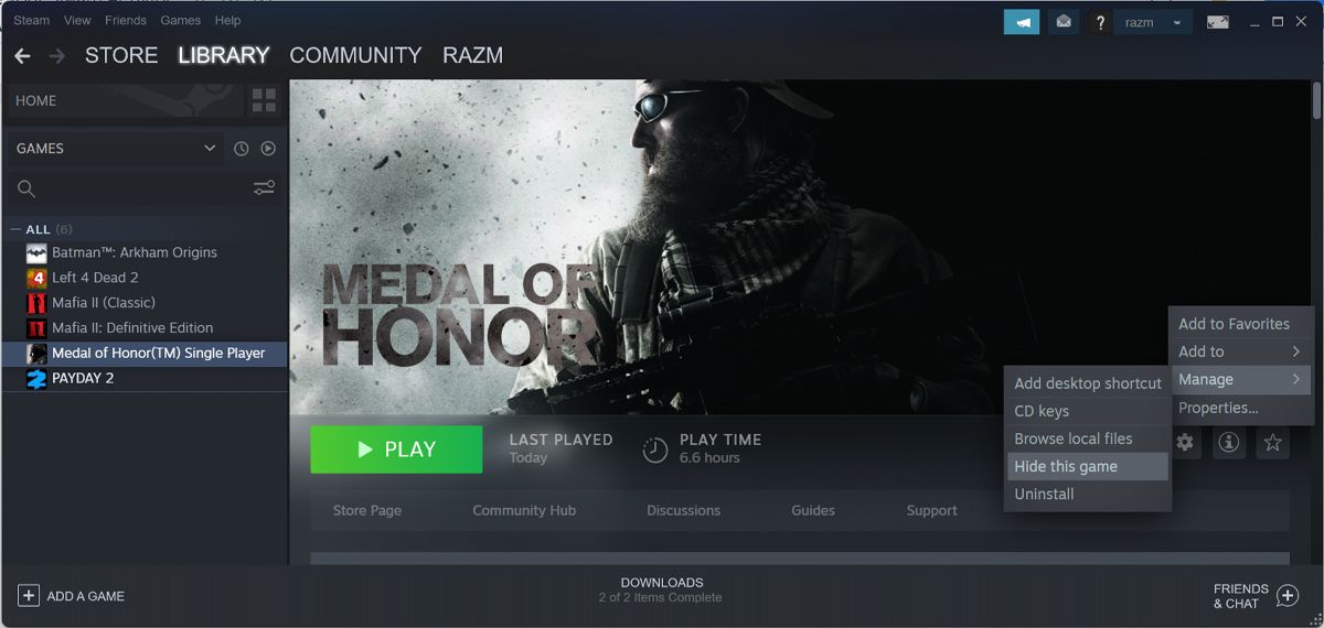 Hide Steam games from your library