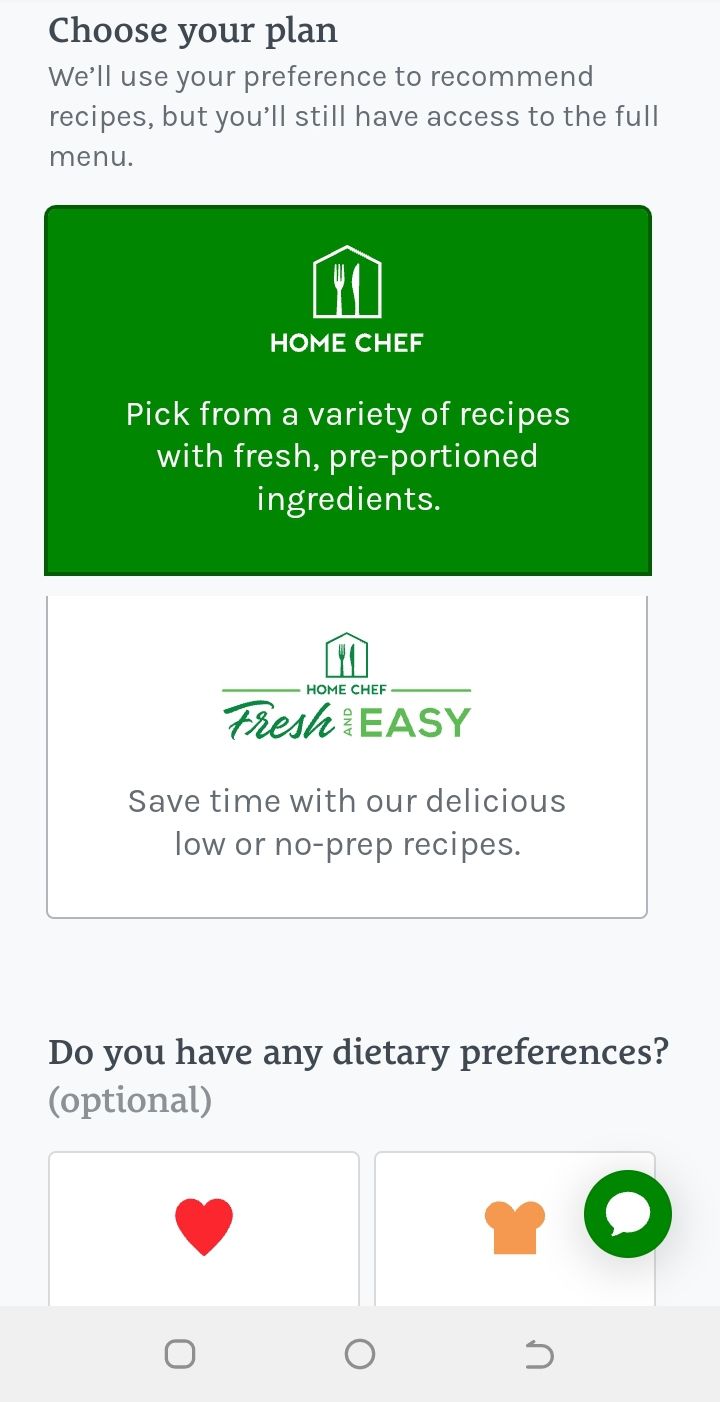 A recipe plan on Home Chef app 