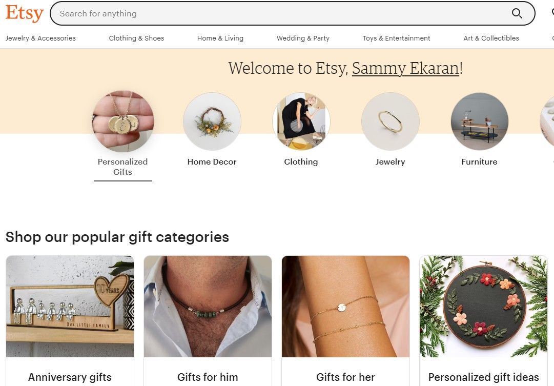 The Etsy website interface