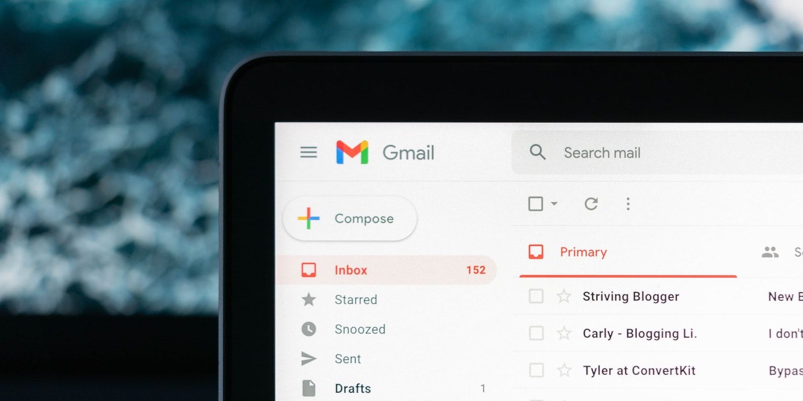 The home page of the Gmail website with some emails