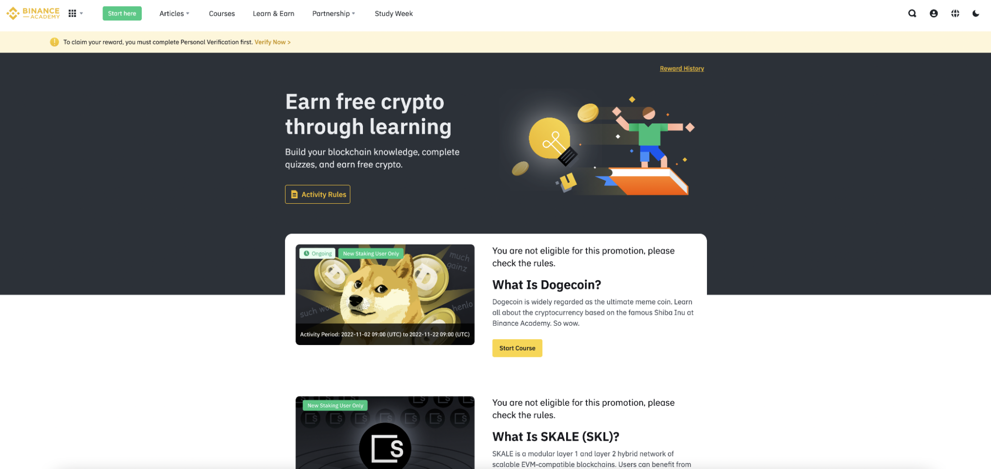 Binance - earn free crypto by learning