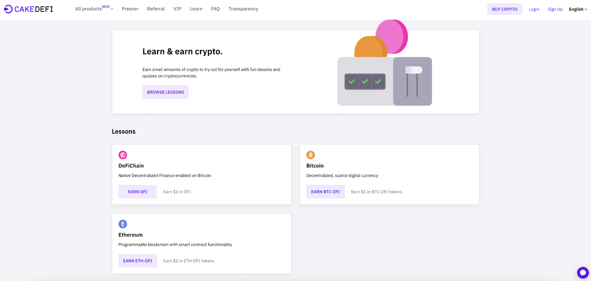 Dashabord showing Cake DeFi's crypto learning platform