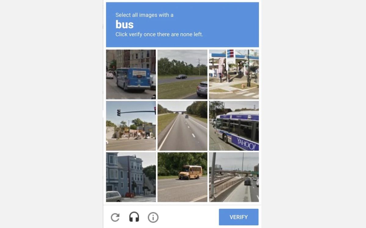 An example of an image-based CAPTCHA where the user has to select all the images they ask for
