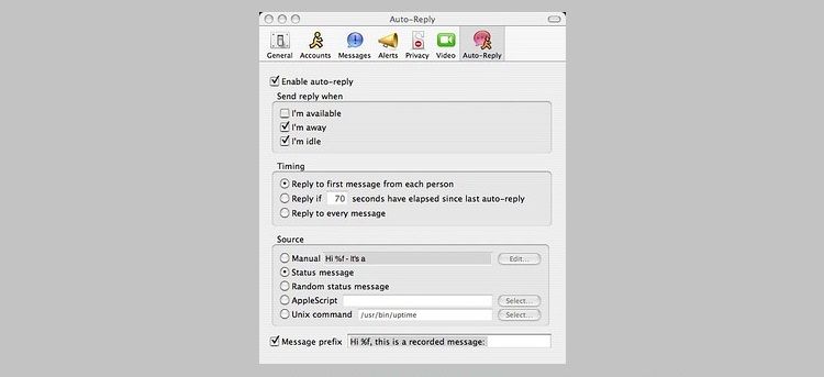 Image of auto-reply settings