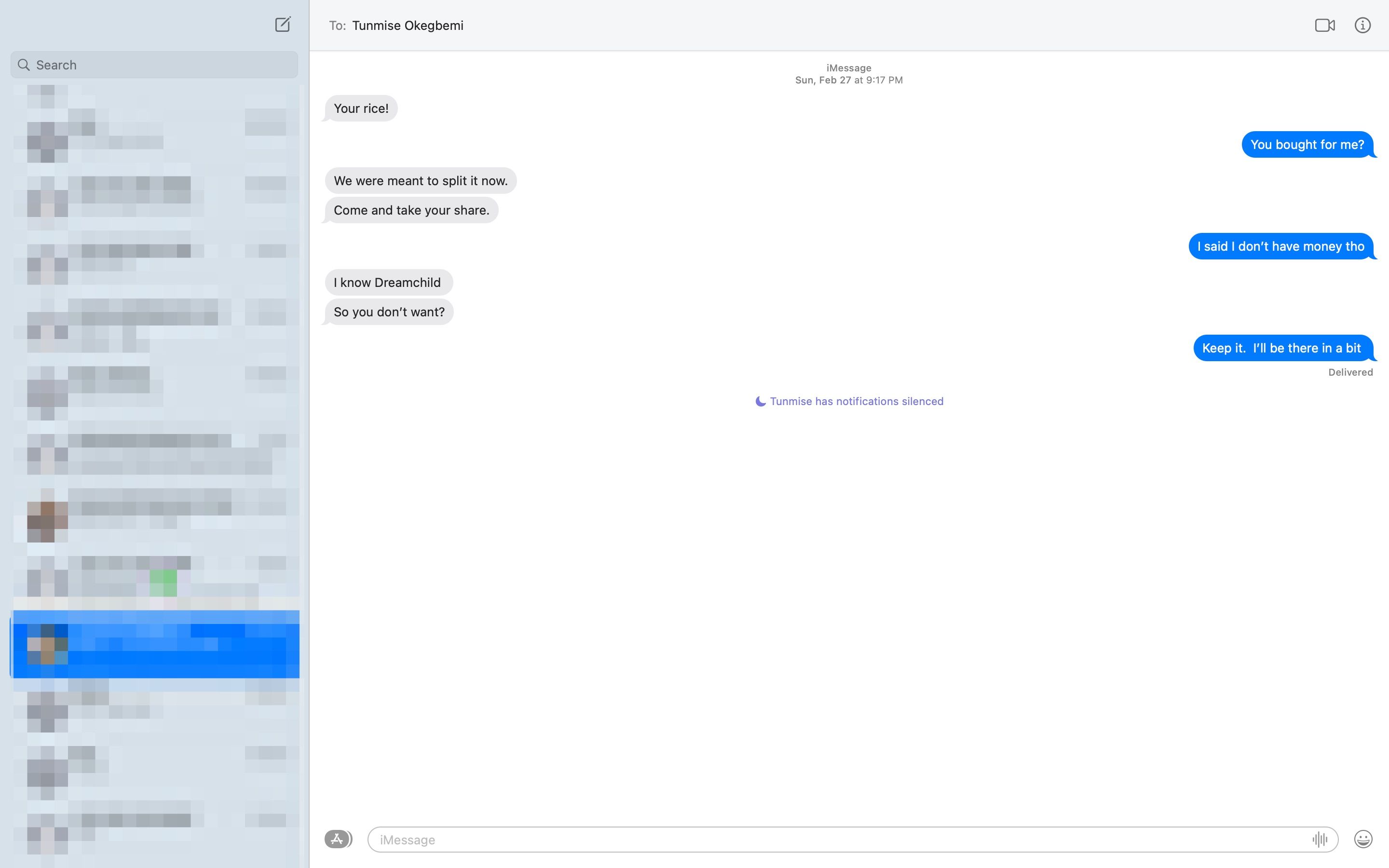 iMessage screenshot on a Mac