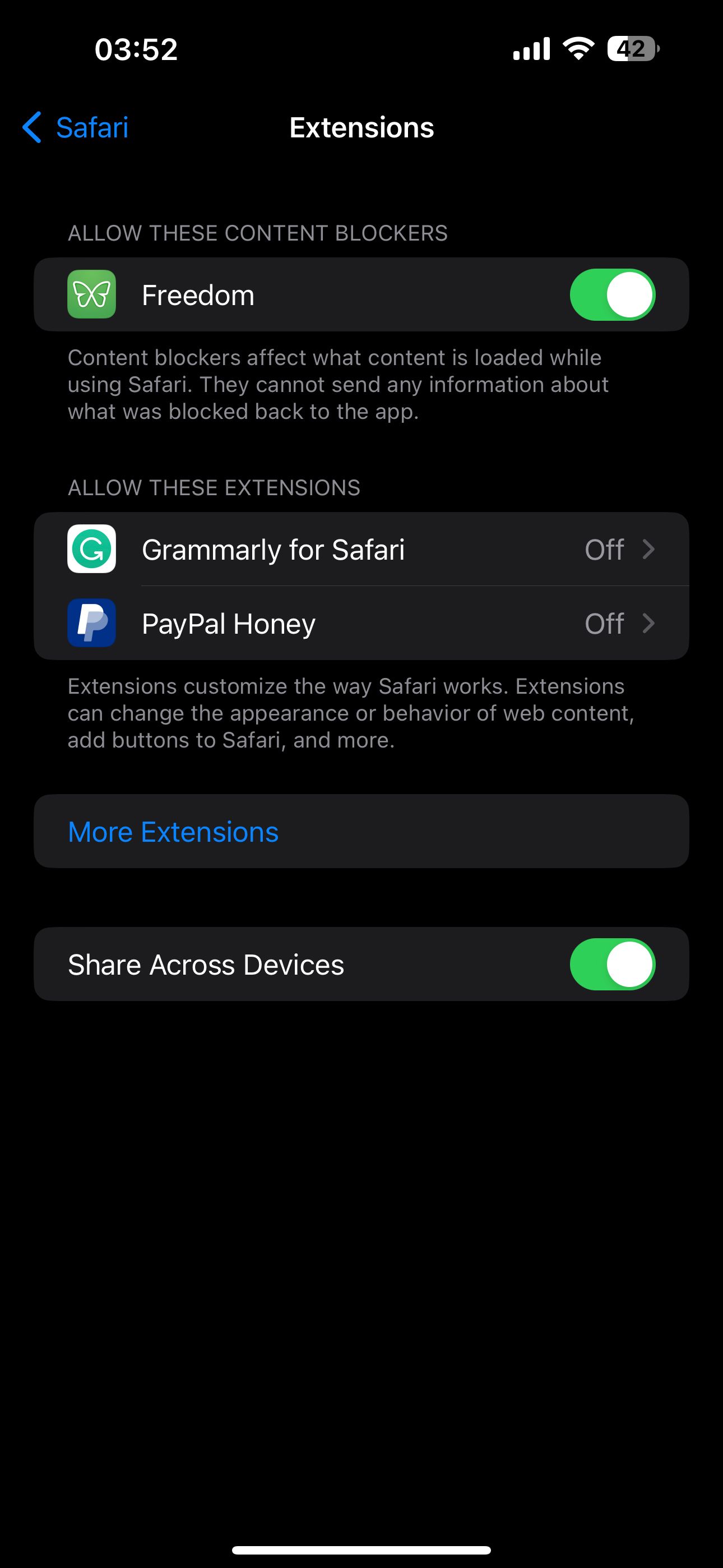 activating Freedom extension on Safari iOS