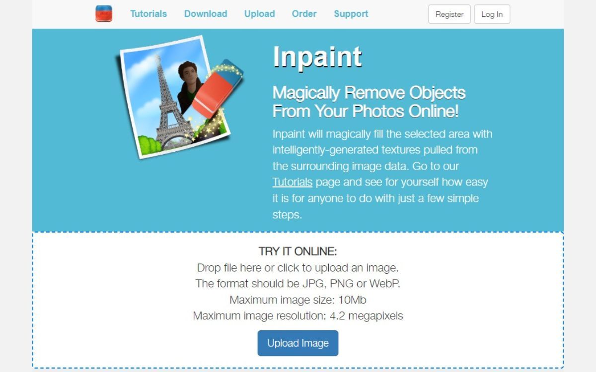 Screenshot of the Inpaint home page