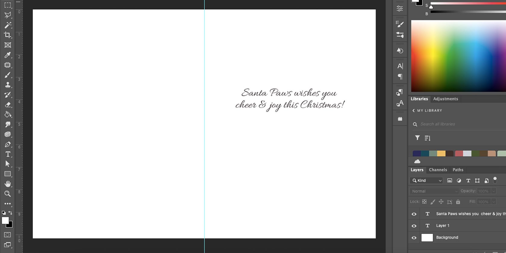 Inside message of Christmas card in Photoshop.