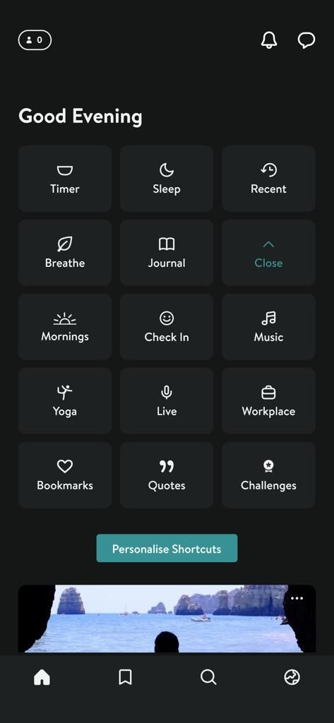 Screenshot showing Insight Timer's dashboard
