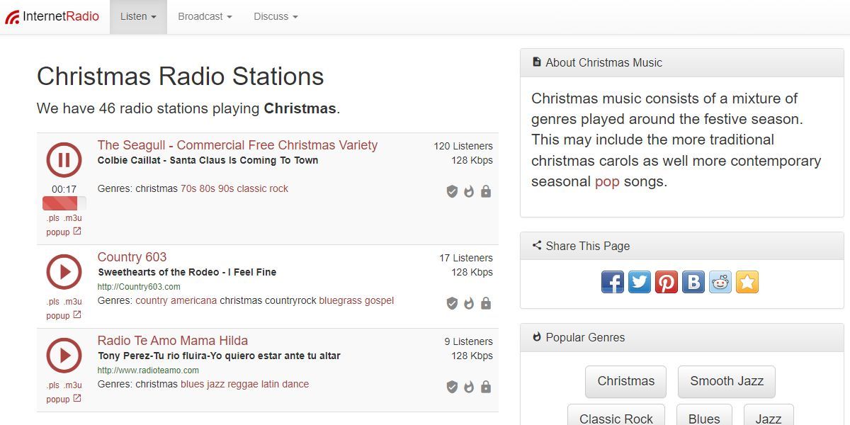 Stations de radio de Noël InternetRadio