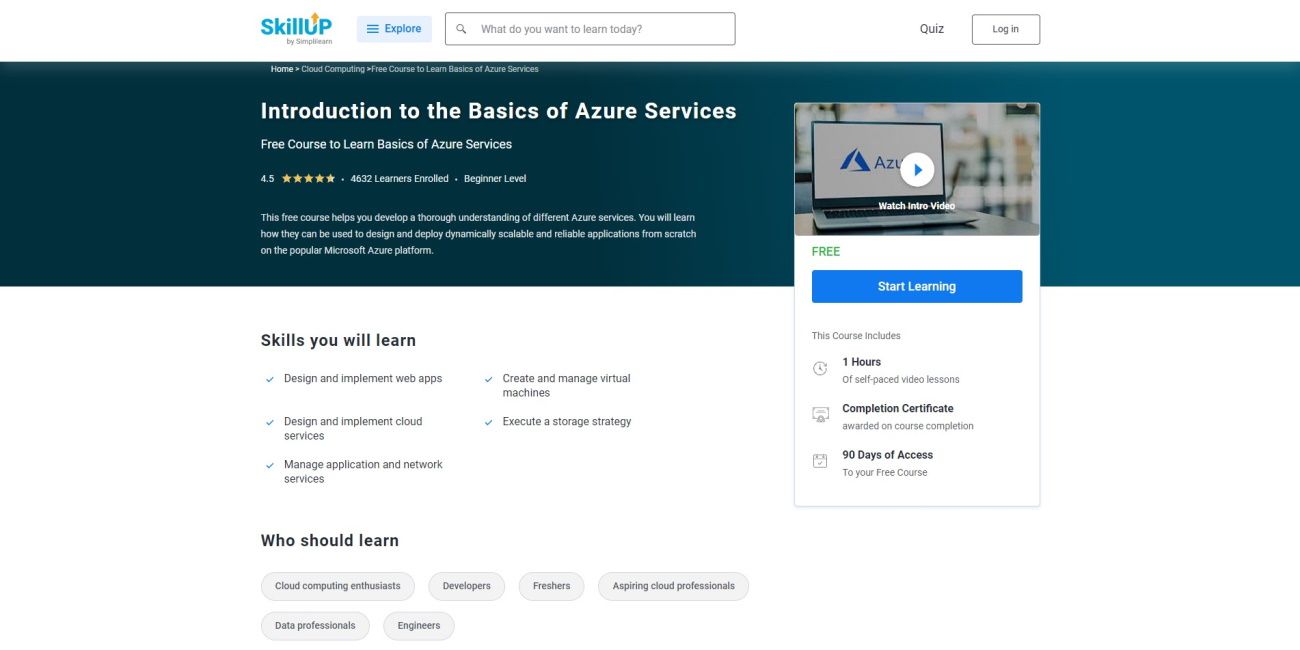 Introduction to the Basics of Azure Services Free online course by simplilearn
