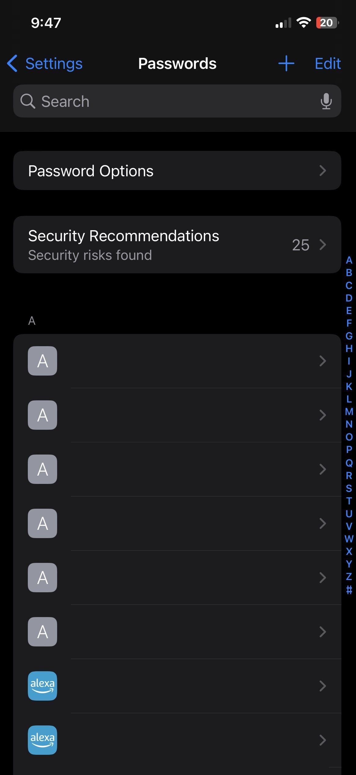Password list which can be seen in iOS's password menu