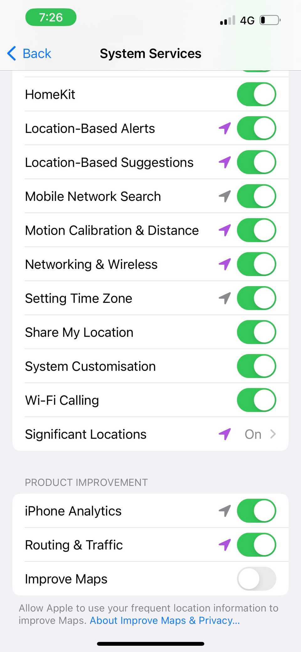 iphone system services location settings