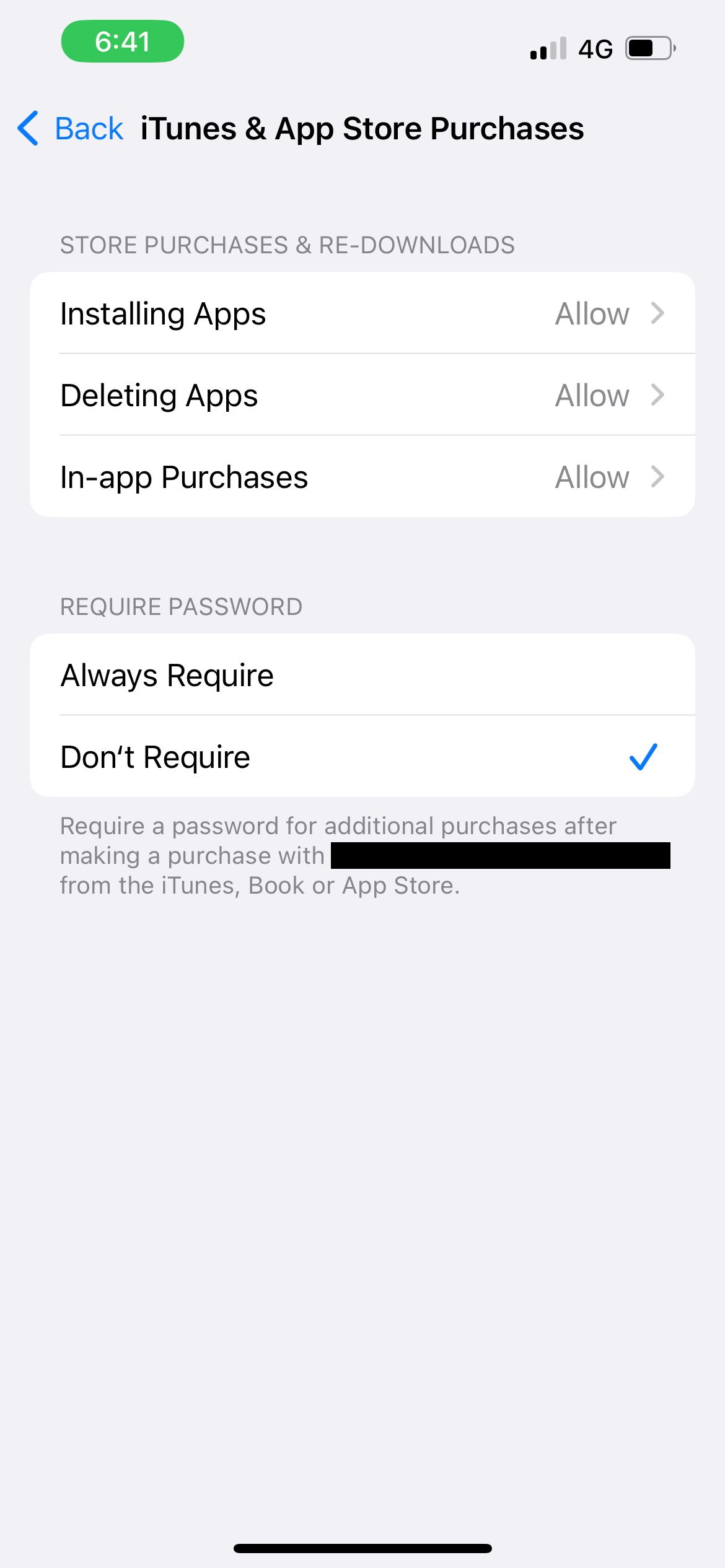 itunes and app store purchases settings in iphone screen time