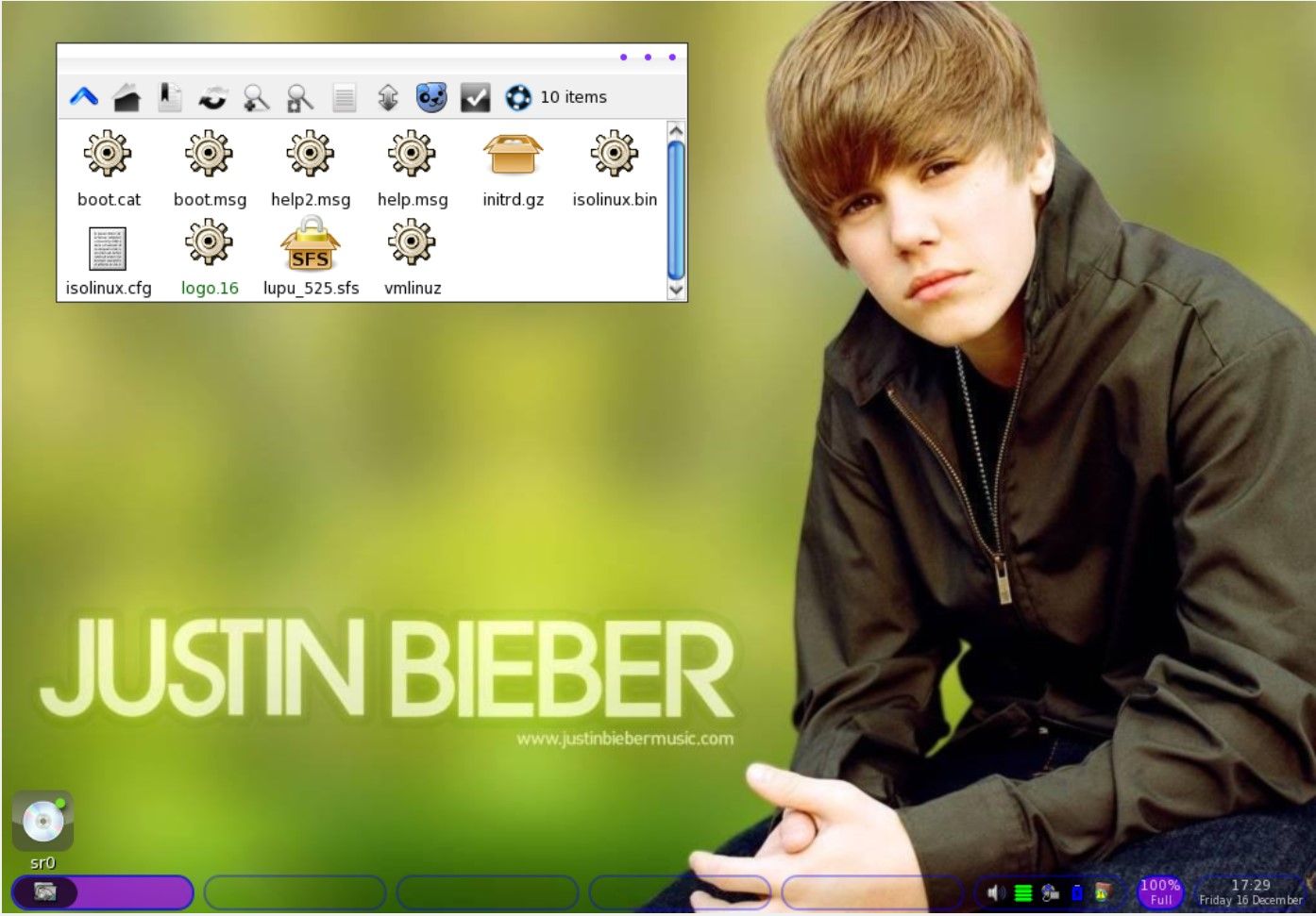 Justin Bieber Linux desktop interface