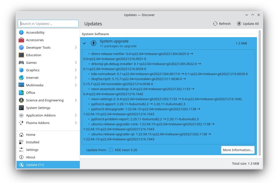 KDE Discover displaying available updates