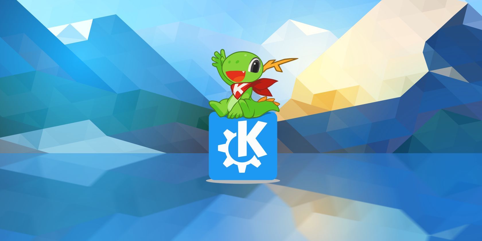 Konqi atop KDE logo