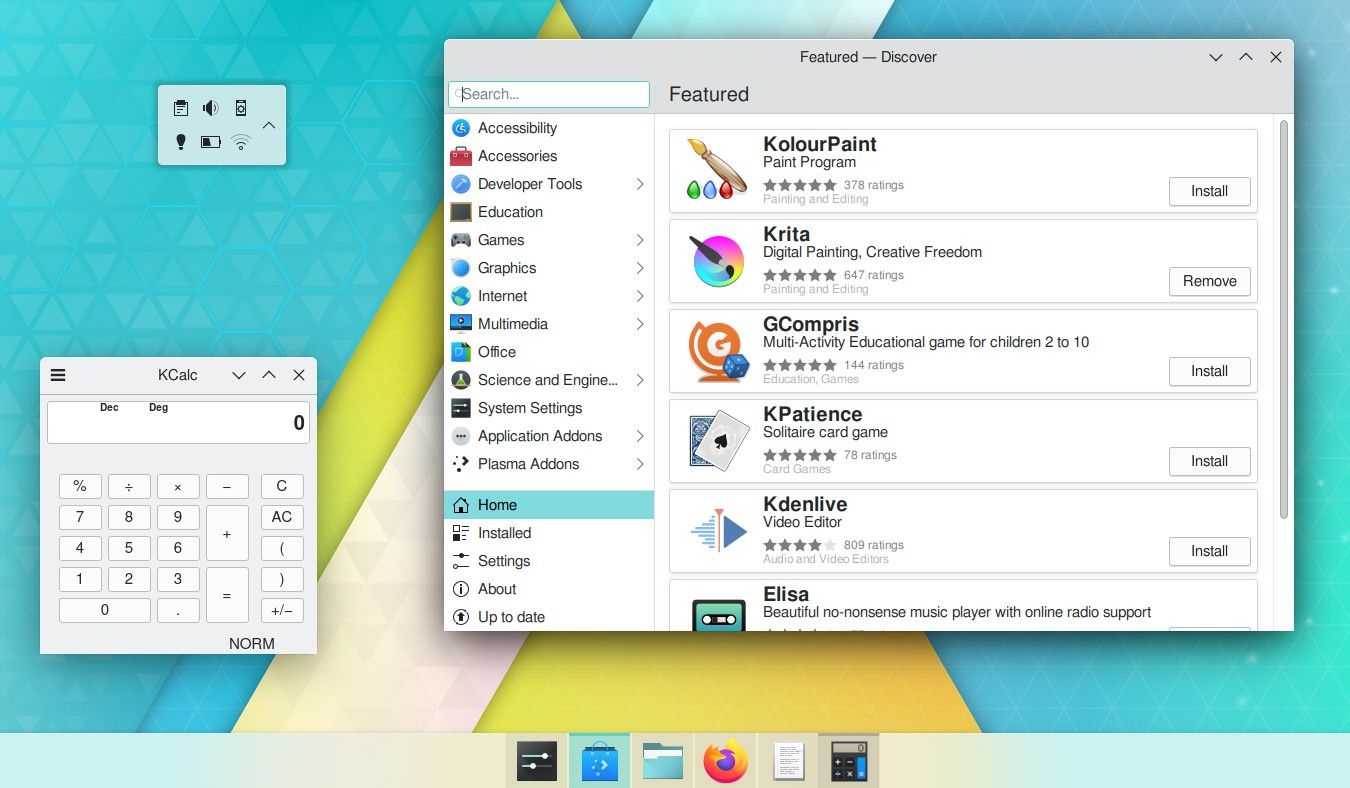 KDE Plasma with apps centered on panel.