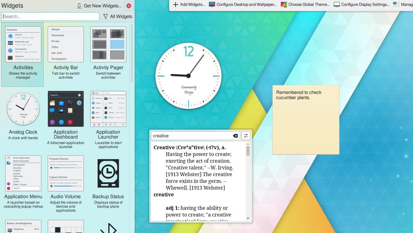 Add widgets to the desktop in KDE Plasma.