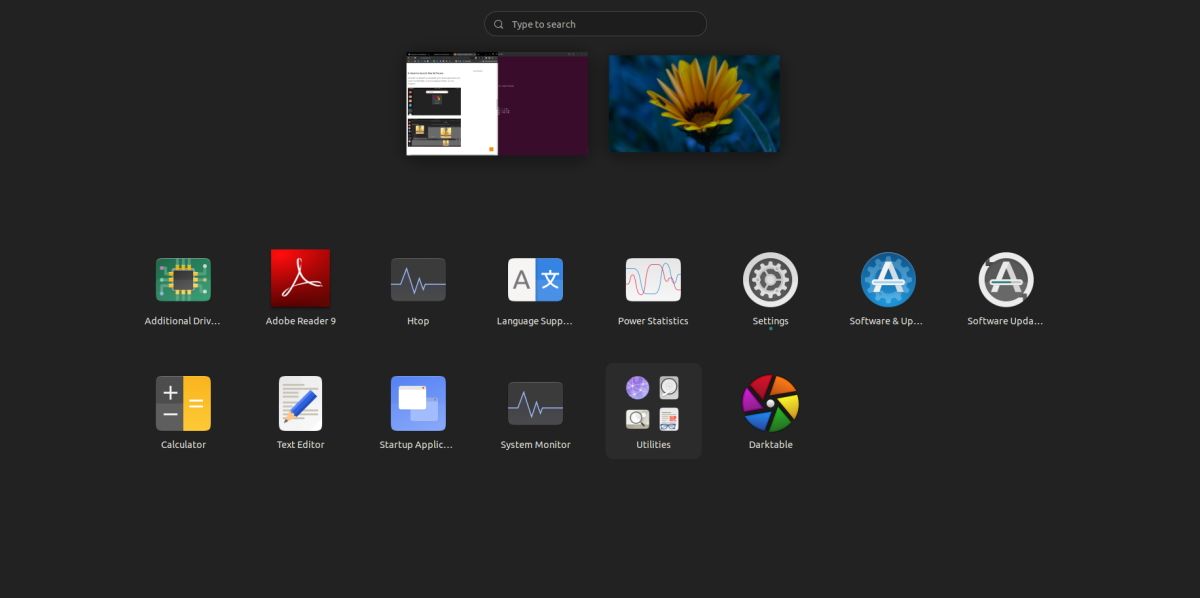 Darktable icon is displayed among installed applications on ubuntu