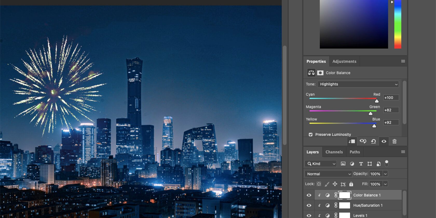 layer color balance in Photoshop
