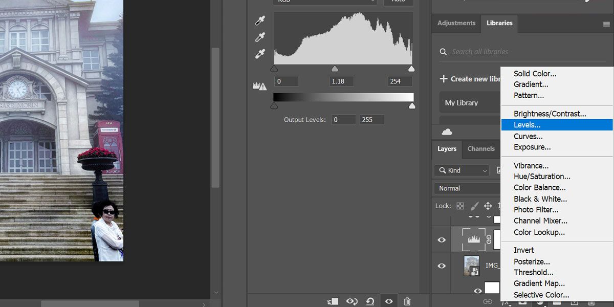 levels adjustment layer in photoshop