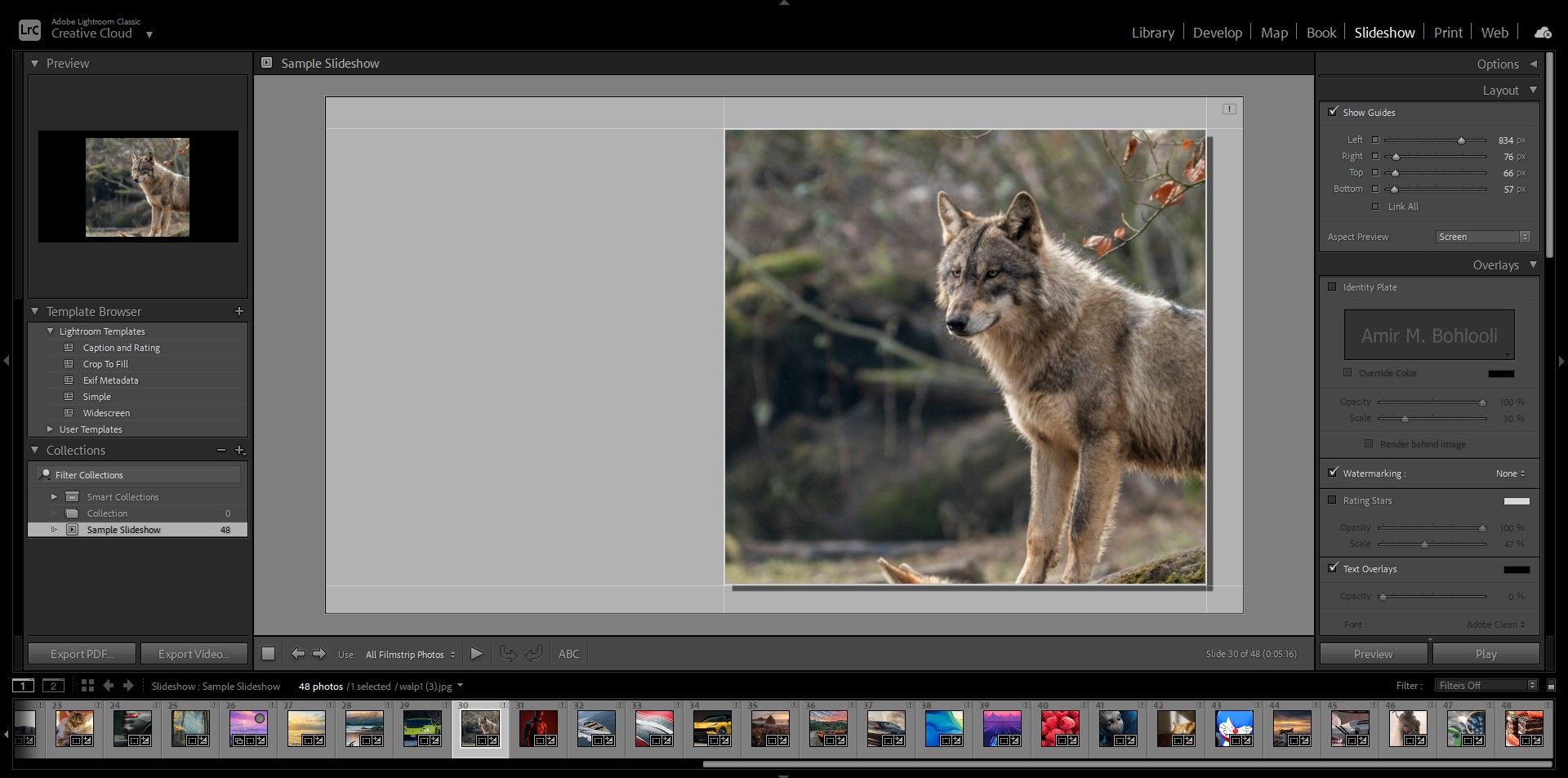 Layout in Lightroom slideshow